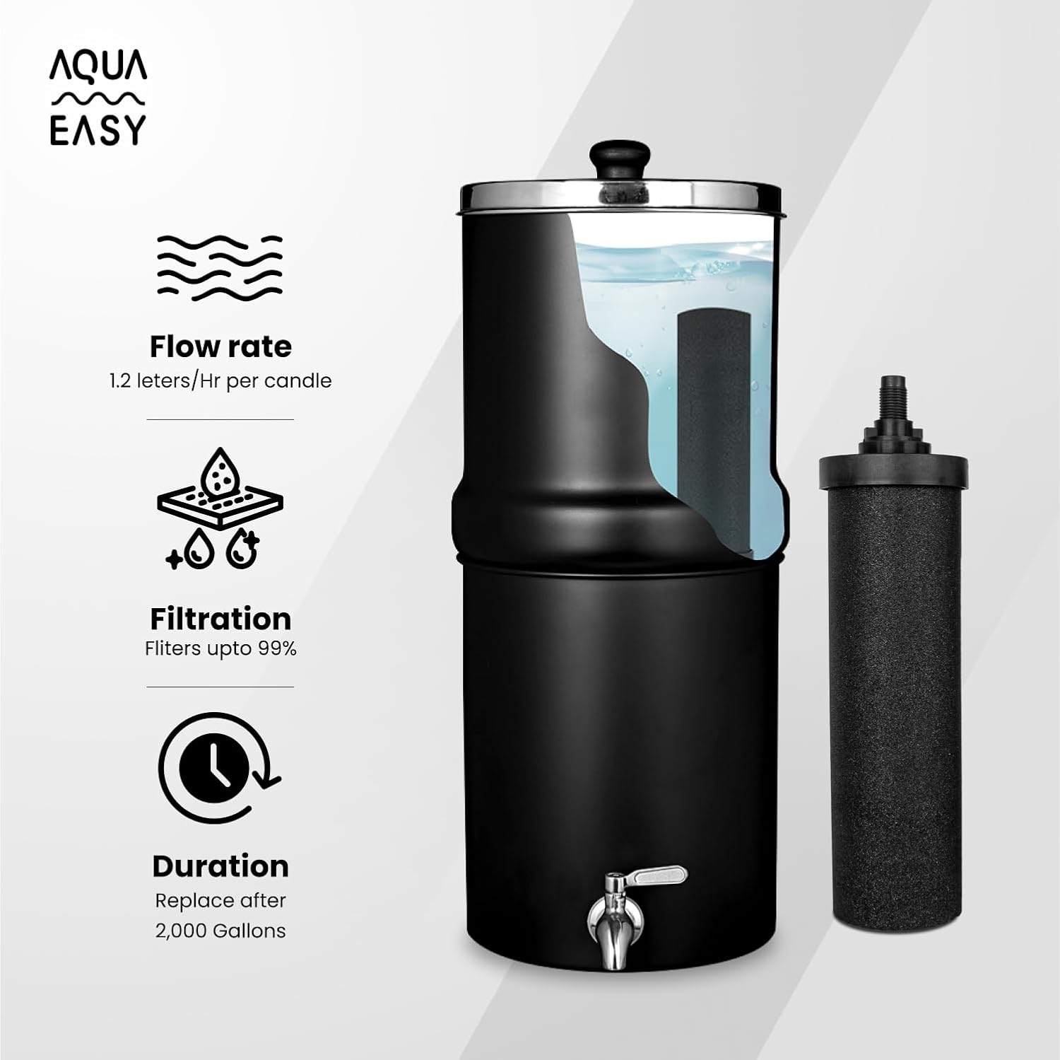Sistema Filtrazione Acqua Gravità, 2,25G Acciaio Inox 304, Riduce Sistema Filtrazione Acqua Gravità, 2,25G Acciaio Inox 304, Riduce